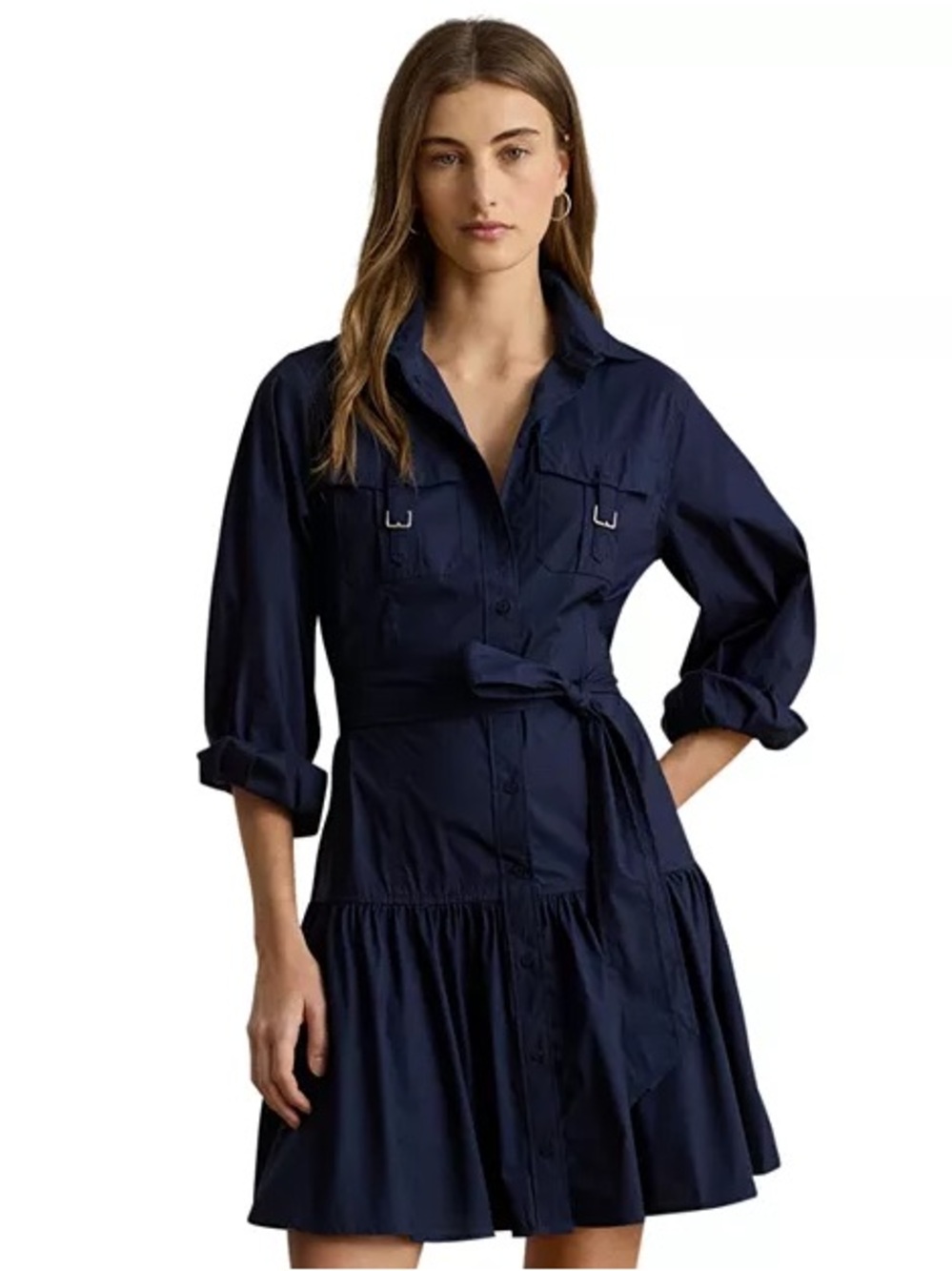 Lauren Ralph Lauren Buckle-Trim Dress in Navy Blue, Size 14, NWT
